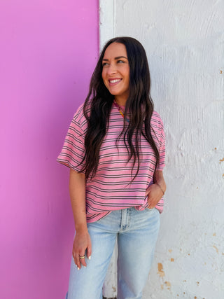 Axel Striped Tee-Pink