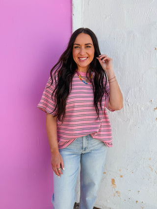 Axel Striped Tee-Pink