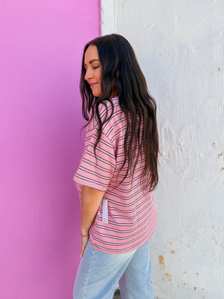 Axel Striped Tee-Pink