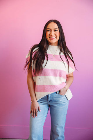 Kara Striped Sweater-Pink