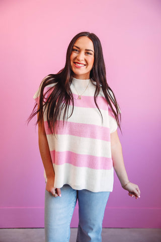 Kara Striped Sweater-Pink