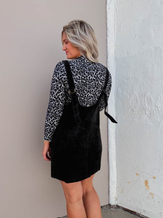 Adeline Corduroy Overall Dress-Black