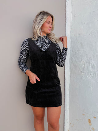 Adeline Corduroy Overall Dress-Black