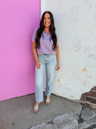 Addie Striped Tee-Lavender