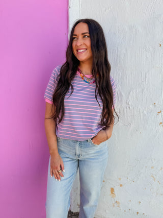 Addie Striped Tee-Lavender