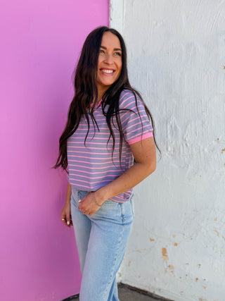 Addie Striped Tee-Lavender