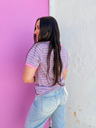 Addie Striped Tee-Lavender