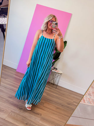 Uptown Striped Midi Dress-Blue