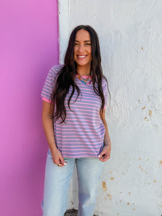 Addie Striped Tee-Lavender