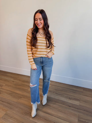 Vivian Striped Sweater-Mustard