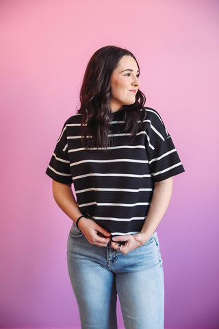 Corrie Tee-Black White Stripe-Thread & Supply