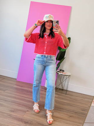 Blakely Striped Knit Top-Red