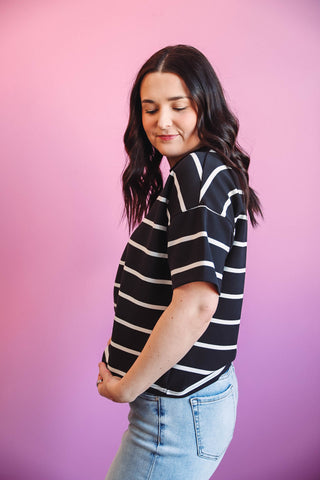 Corrie Tee-Black White Stripe-Thread & Supply