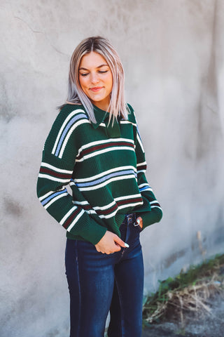 Lenny Striped Sweater-Sea Green