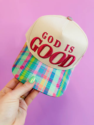 God Is Good Plaid Trucker Hat