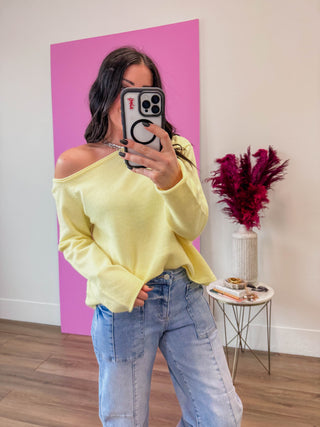 Lemon Drop Off Shoulder Sweater