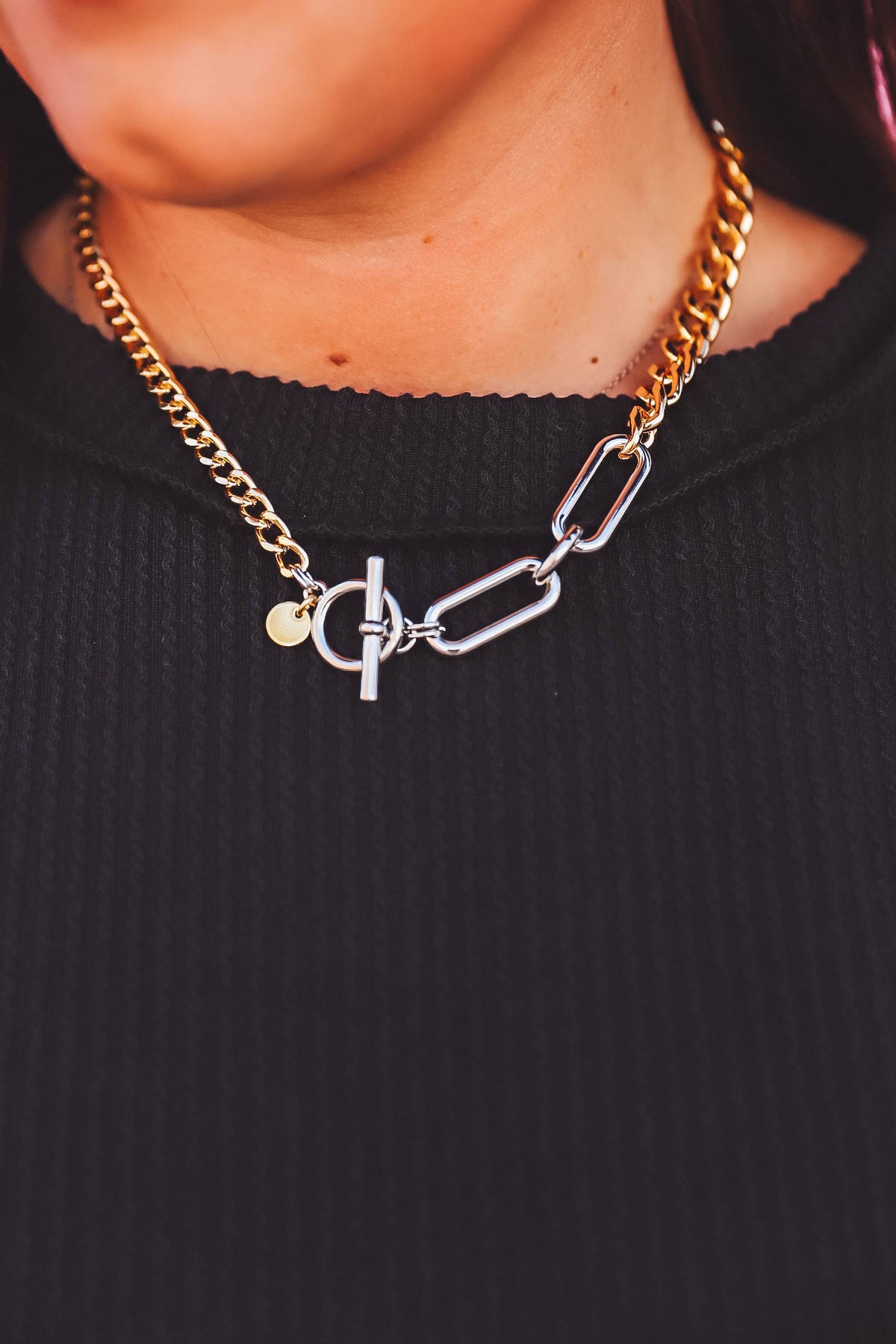 Two Tone Mixed Links Collar Necklace