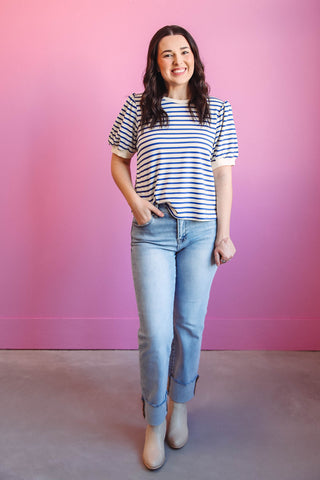 Alyssa Striped Top-Royal