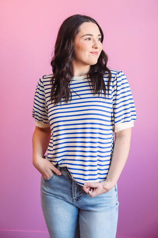 Alyssa Striped Top-Royal