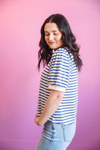 Alyssa Striped Top-Royal