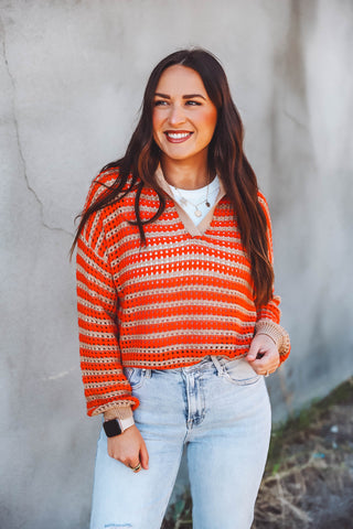 Adeline Striped Knit Sweater-Coral