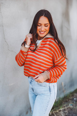 Adeline Striped Knit Sweater-Coral