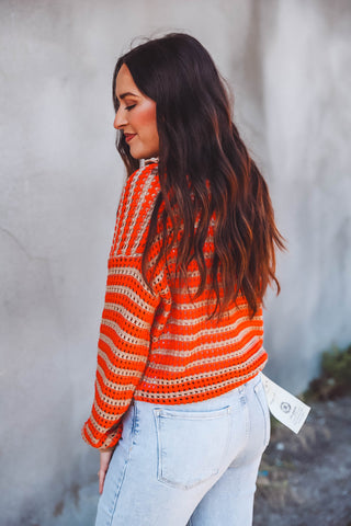 Adeline Striped Knit Sweater-Coral