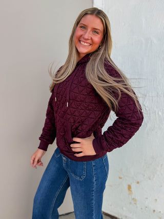 Tori Quilted Hoodie-Wine