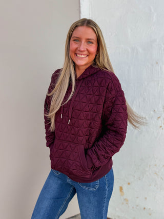 Tori Quilted Hoodie-Wine