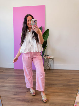 Adva Eyelet Button Down Top-Off White
