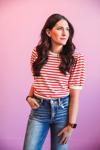 Alyssa Striped Top-Red