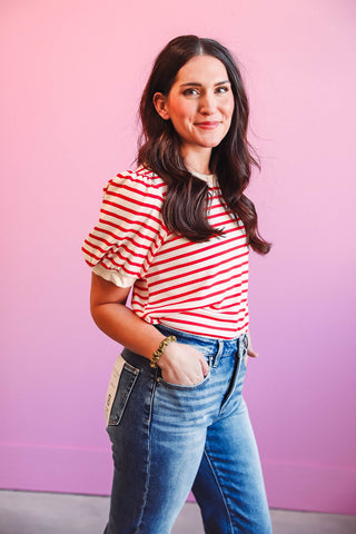 Alyssa Striped Top-Red