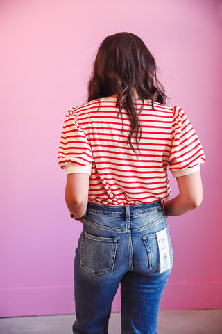 Alyssa Striped Top-Red