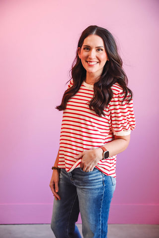 Alyssa Striped Top-Red