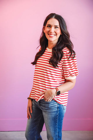 Alyssa Striped Top-Red