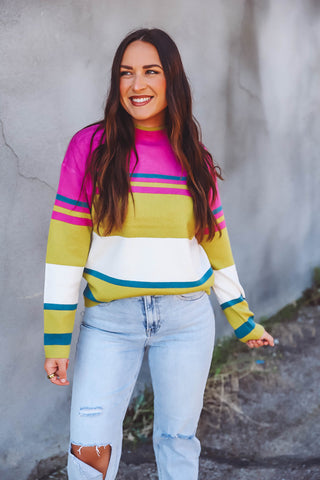 Veronica Striped Sweater-Magenta