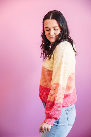 Madison Color Block Sweater-Orange Mix