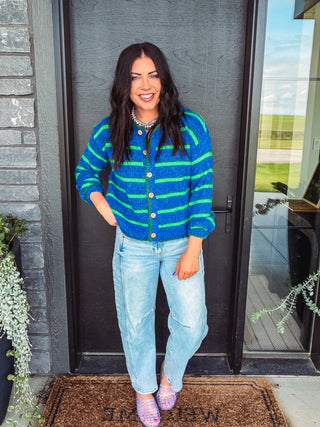 Nikki Striped Cardigan-Cobalt Blue Mix