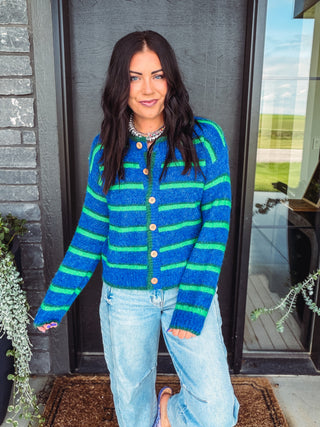Nikki Striped Cardigan-Cobalt Blue Mix