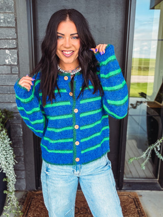 Nikki Striped Cardigan-Cobalt Blue Mix