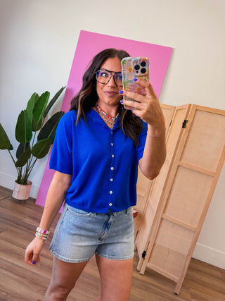 Tatum Knit Top-Cobalt Blue