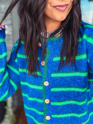Nikki Striped Cardigan-Cobalt Blue Mix