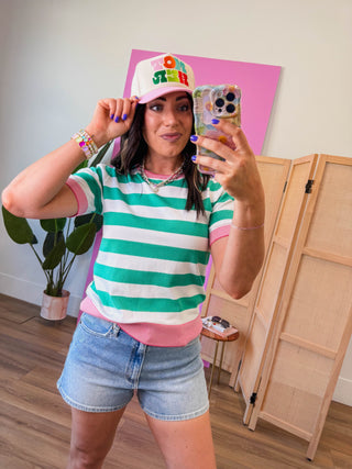 Liv Striped Knit Top-Green