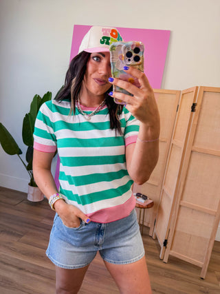 Liv Striped Knit Top-Green