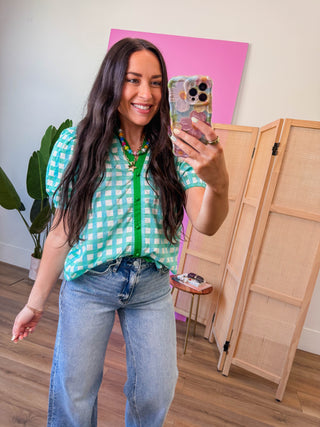 Gia Plaid Top-Green