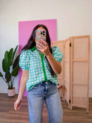 Gia Plaid Top-Green