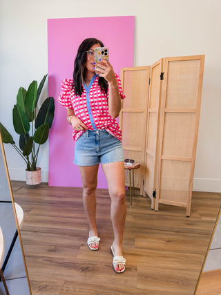 Gia Plaid Top-Pink