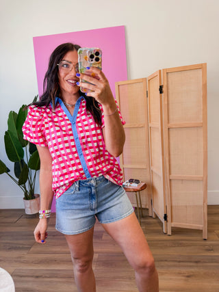 Gia Plaid Top-Pink