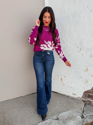 Rochelle Floral Sweater-Dark Magenta