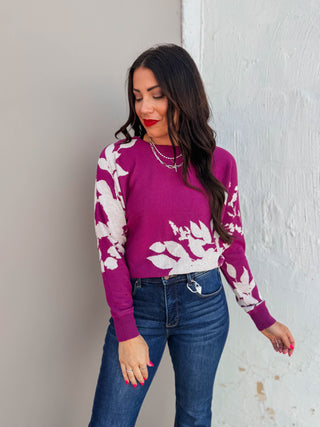 Rochelle Floral Sweater-Dark Magenta